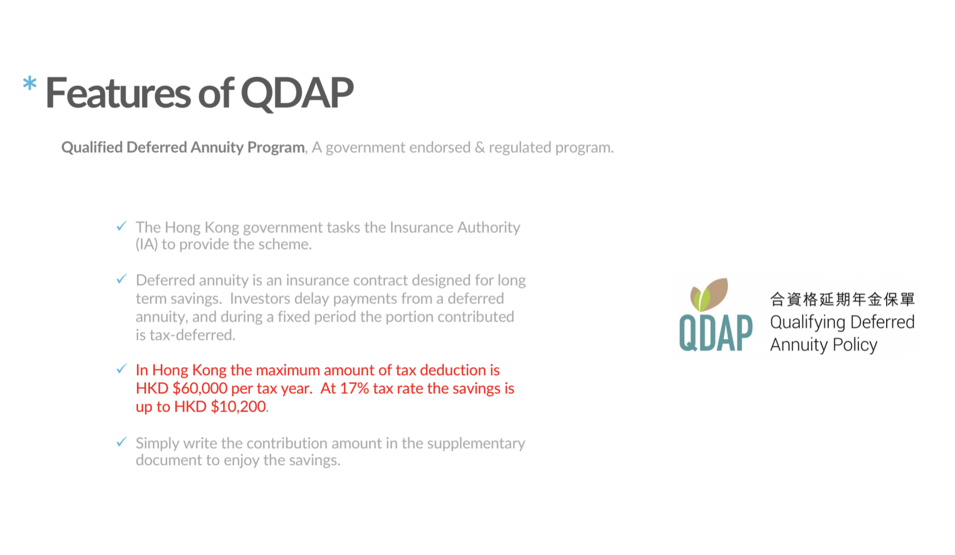 Fig. 1 - Brief Features of the Government QDAP Scheme